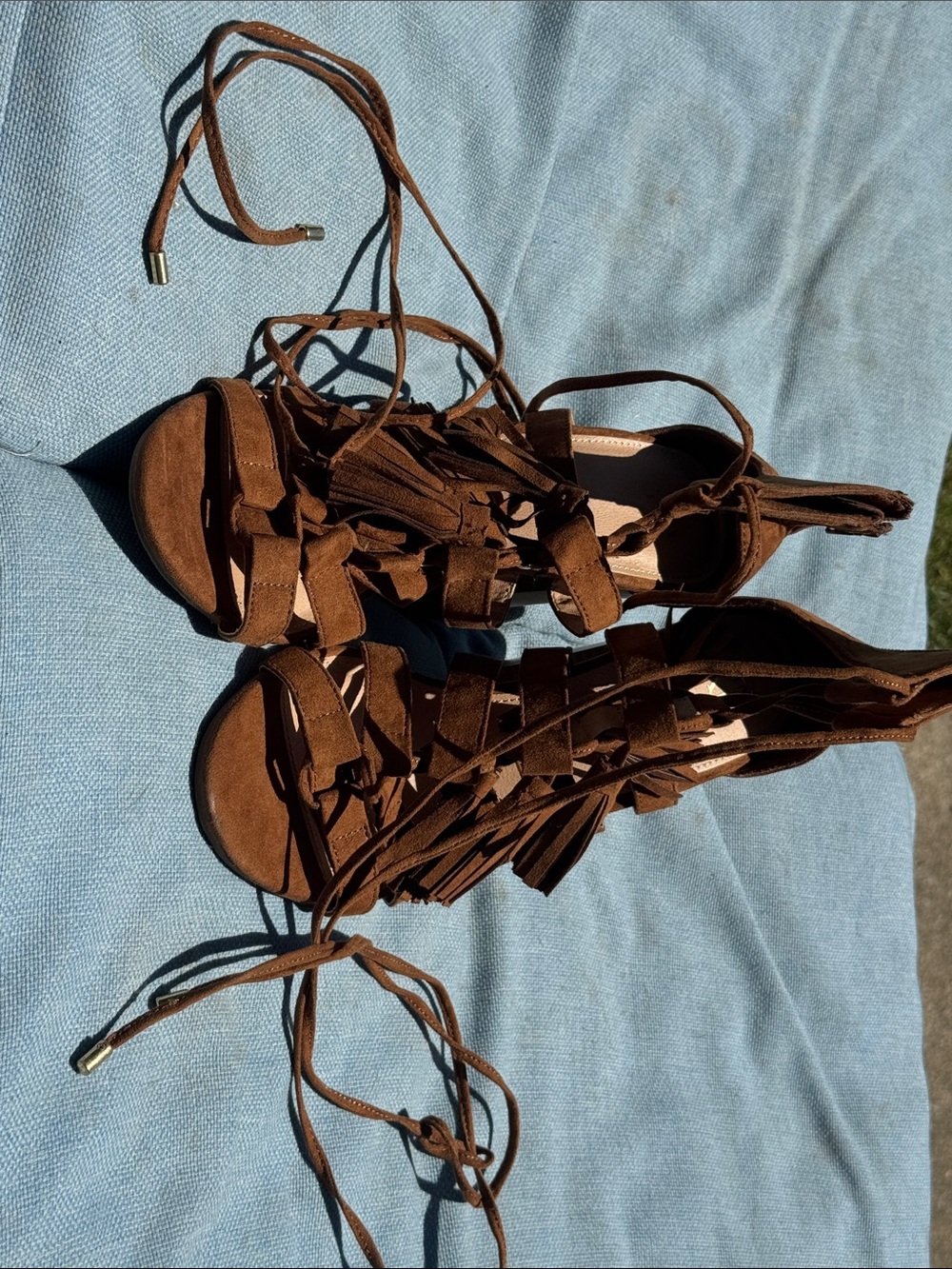 New York & Company Brown Suede Lace-Up Gladiator Heels